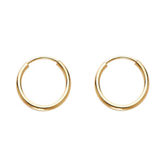 14K Solid Gold Hoop Earrings 12 mm diameter 1.5 mm wide Secured click lock settings