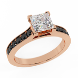 1.00 cttw Princess White & Black Diamond Accented Engagement Ring 14K Gold-I1 - Rose Gold