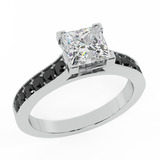 1.00 cttw Princess White & Black Diamond Accented Engagement Ring 14K Gold-I1 - White Gold