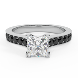 1.00 cttw Princess White & Black Diamond Accented Engagement Ring 14K Gold-I1 - White Gold