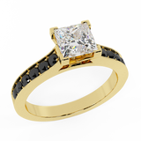 1.00 cttw Princess White & Black Diamond Accented Engagement Ring 14K Gold-I1 - Yellow Gold