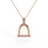 Horse Stirrup Diamond Charm Necklace for Women 14k Gold-L-I2 - Rose Gold
