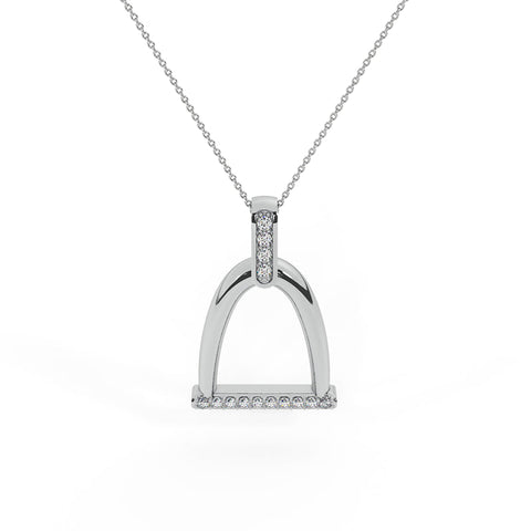 Horse Stirrup Diamond Charm Necklace for Women 14k Gold-L-I2 - White Gold