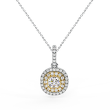Round Brilliant Diamond Double Halo 2 tone necklace 14K Gold-G,SI - Yellow Gold
