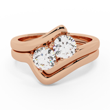 2-Stone Diamond Wedding Ring Set for Women 14K Gold (G,SI) - Rose Gold