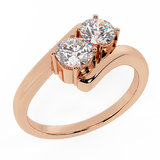 Two-Stone Round Brilliant Diamond Engagement Rings 18K Gold (G,VS) - Rose Gold