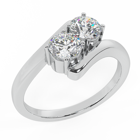 Two-Stone Round Brilliant Diamond Engagement Rings 14K Gold (I,I1) - White Gold