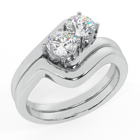 2-Stone Diamond Wedding Ring Set for Women 14K Gold (I,I1) - White Gold