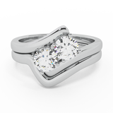 2-Stone Diamond Wedding Ring Set for Women 14K Gold (G,SI) - White Gold