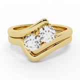 2-Stone Diamond Wedding Ring Set for Women 14K Gold (I,I1) - Yellow Gold
