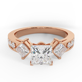 Three-stone Princess cut Engagement ring 14K Gold 1.40 CT H,SI - Rose Gold