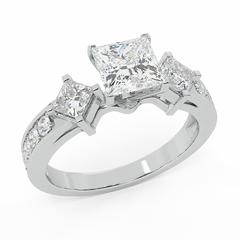 Princess Cut Center Diamond Engagement Ring White Gold