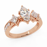Three-Stone Marquise Brilliant Engagement Ring 18K Gold 1.40 CT G,VS - Rose Gold