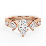 Three-Stone Marquise Brilliant Engagement Ring 14K Gold 1.40 CT H,SI - Rose Gold