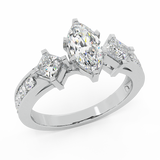 Three-Stone Marquise Brilliant Engagement Ring 14K Gold 1.40 CT F,VS - White Gold
