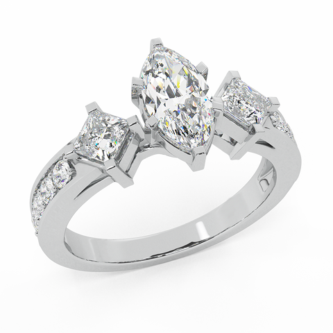 Three-Stone Marquise Brilliant Engagement Ring 14K Gold 1.40 CT F,VS