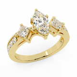 Three-Stone Marquise Brilliant Engagement Ring 14K Gold 1.40 CT F,VS - Yellow Gold