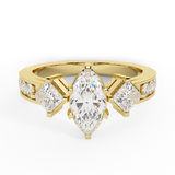 Three-Stone Marquise Brilliant Engagement Ring 14K Gold 1.40 CT F,VS - Yellow Gold