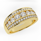 Three Rows Graduating Diamond Wedding Band Ring 18K Gold-G,VS - Yellow Gold