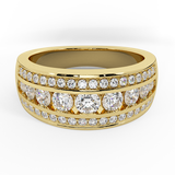 1.00 Ct Three Rows Graduating Diamond Wedding Band Ring 14K Gold-I,I1 - Yellow Gold