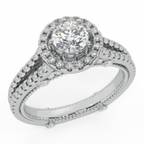 1 carat diamond engagement rings for women 14K Gold Vintage ring-H,SI - White Gold