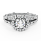 1 carat diamond engagement rings for women 14K Gold Vintage ring-H,SI - White Gold