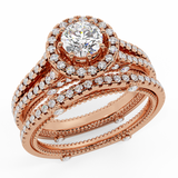 1.45 Ct Vintage Look Split Shank Diamond Engagement Ring Set 14K Gold-I,I1 - Rose Gold