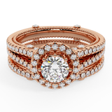 1.45 Ct Vintage Look Split Shank Diamond Engagement Ring Set 14K Gold-I,I1 - Rose Gold