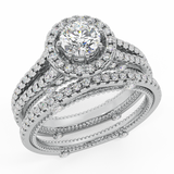 1.45 Ct Vintage Look Split Shank Diamond Engagement Ring Set 14K Gold-G,SI - White Gold