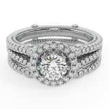 1.45 Ct Vintage Look Split Shank Diamond Engagement Ring Set 14K Gold-I,I1 - White Gold