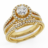 1.45 Ct Vintage Look Split Shank Diamond Engagement Ring Set 18K Gold-G,VS - Yellow Gold