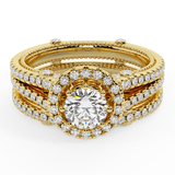 1.45 Ct Vintage Look Split Shank Diamond Engagement Ring Set 14K Gold-I,I1 - Yellow Gold