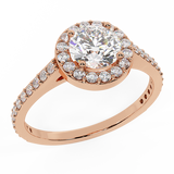 Round Cut Diamond Halo Engagement Ring 1.15 cttw 18K Gold-G,VS - Rose Gold