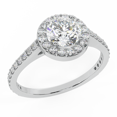 Round Cut Diamond Halo Engagement Ring White Gold