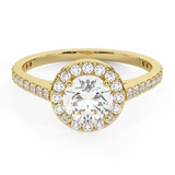 Round Cut Diamond Halo Engagement Ring 1.15 cttw 18K Gold-G,VS - Yellow Gold