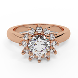 Classic Floral Halo Diamond Engagement Rings 18K Gold 1.30 carat-G,SI - Rose Gold