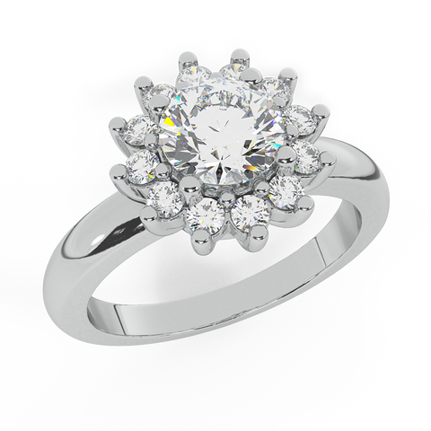 Classic Floral Halo Diamond Engagement Rings 14K Gold 1.30 carat H,SI - White Gold