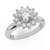 Classic Floral Halo Diamond Engagement Rings 14K Gold 1.30 carat F,VS - White Gold