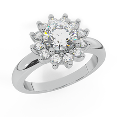 Classic Floral Halo Diamond Engagement Rings White Gold