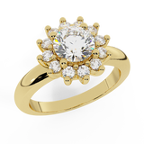 Classic Floral Halo Diamond Engagement Rings 14K Gold 1.30 carat I,I1 - Yellow Gold