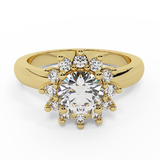 Classic Floral Halo Diamond Engagement Rings 14K Gold 1.30 carat H,SI - Yellow Gold