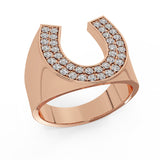 18K Gold Men’s Ring Lucky Horse-shoe Diamond Ring 0.70 cttw-G,VS - Rose Gold