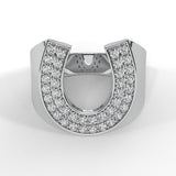 18K Gold Men’s Ring Lucky Horse-shoe Diamond Ring 0.70 cttw-G,VS - White Gold