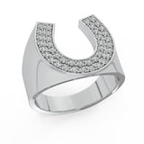 14K Gold Men’s Ring Lucky Horse-shoe Diamond Ring 0.70 cttw-I,I1 - White Gold
