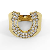 14K Gold Men’s Ring Lucky Horse-shoe Diamond Ring 0.70 cttw-I,I1 - Yellow Gold