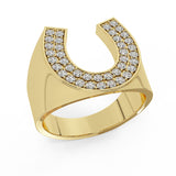 14K Gold Men’s Ring Lucky Horse-shoe Diamond Ring 0.70 cttw-G,SI - Yellow Gold