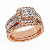 Stunning Princess Cushion Halo Wedding Ring Set 1.56 ctw 14K Gold-I,I1 - Rose Gold