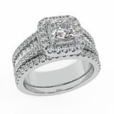 Stunning Princess Cushion Halo Wedding Ring Set 1.56 ctw 14K Gold-I,I1 - White Gold