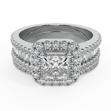 Stunning Princess Cushion Halo Wedding Ring Set 1.56 ctw 18K Gold-G,SI - White Gold