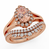 1.44 ct Morganite Engagement Ring-Wedding Ring Set 14K Gold Pear Shape-I,I1 - Rose Gold